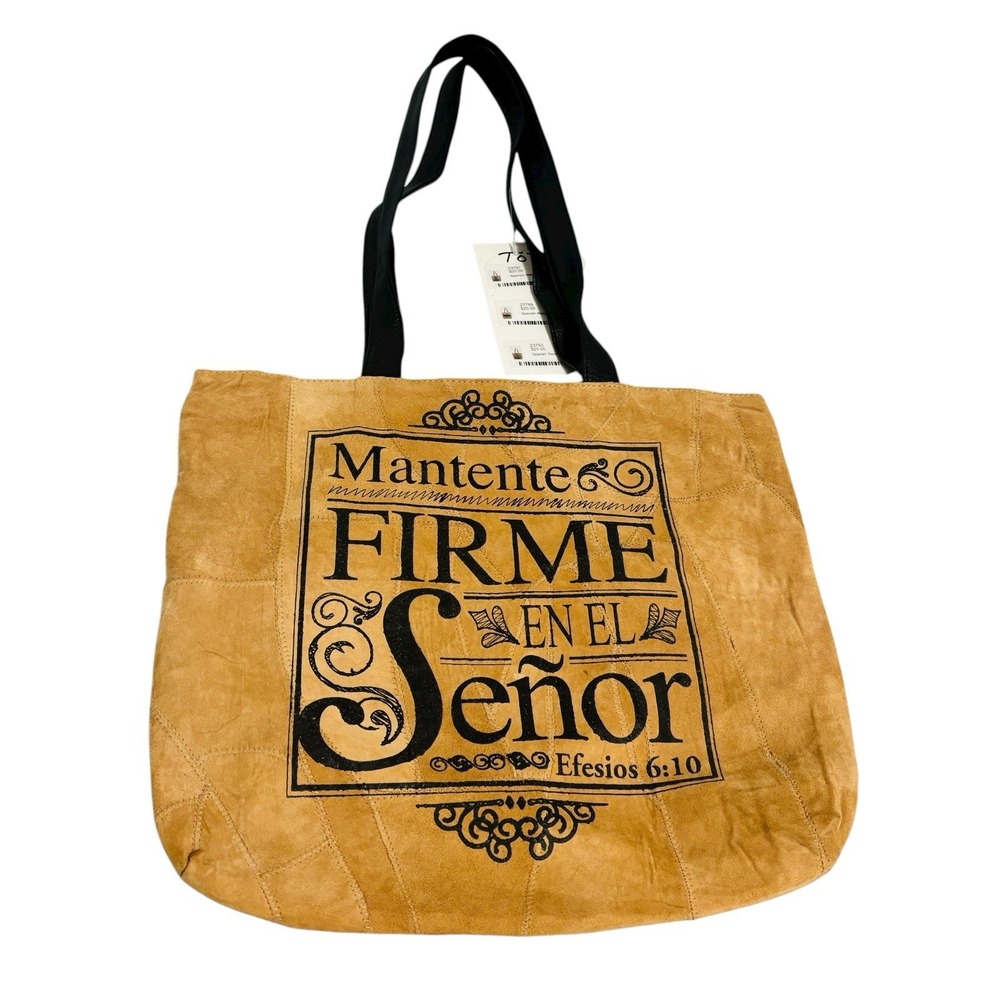 Genuine Butter Soft Suede Leather Bible Tote Bag Brown "Steadfast In The Lord"